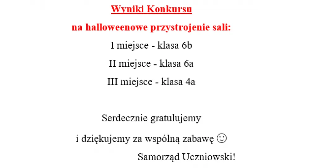 Halloweenowe przystrojenie Sali - wyniki konkursu