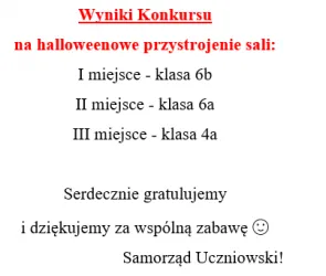 Halloweenowe przystrojenie Sali - wyniki konkursu