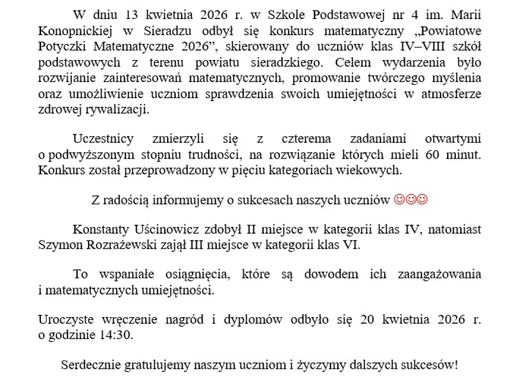 Powiatowe Potyczki Matematyczne 2026