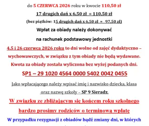 Informacja o obiadach (czerwiec)