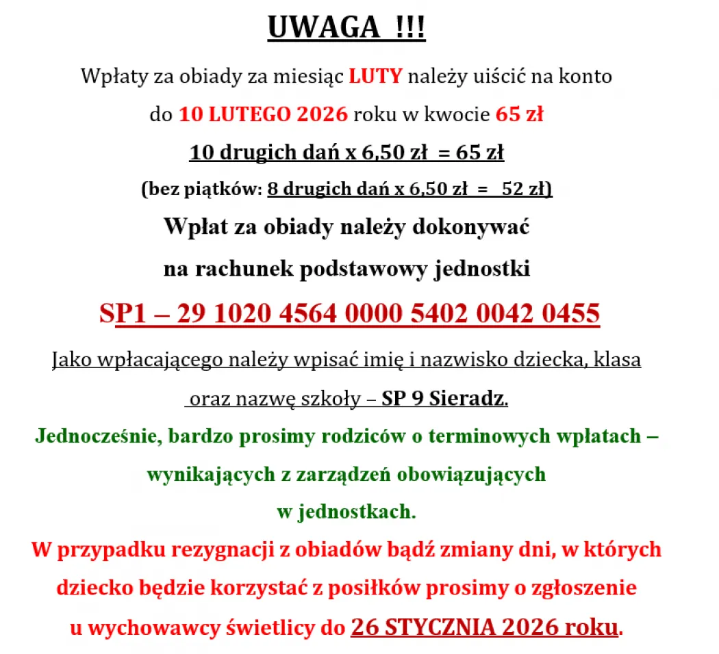 Informacja o obiadach (Luty)