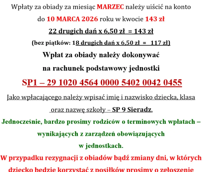 Informacja o obiadach (marzec)