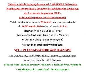 Informacja o obiadach (wrzesień)