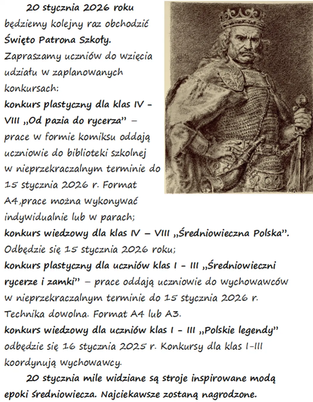 Konkursy plastyczne z okazji dnia Święta Patrona Szkoły