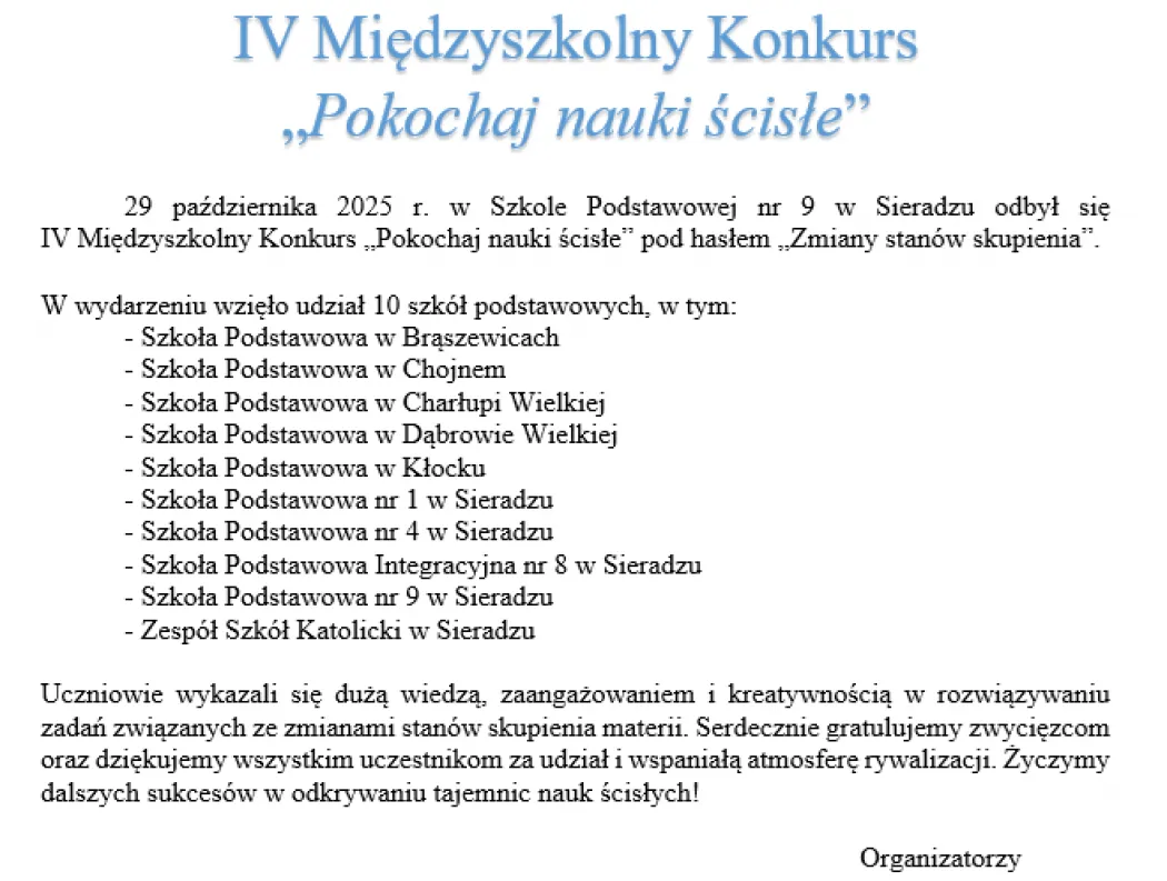 IV Międzyszkolny Konkurs 