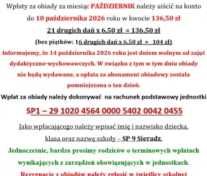 Informacja o obiadach (październik)
