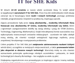 Warsztaty 'IT for SHE Kids'